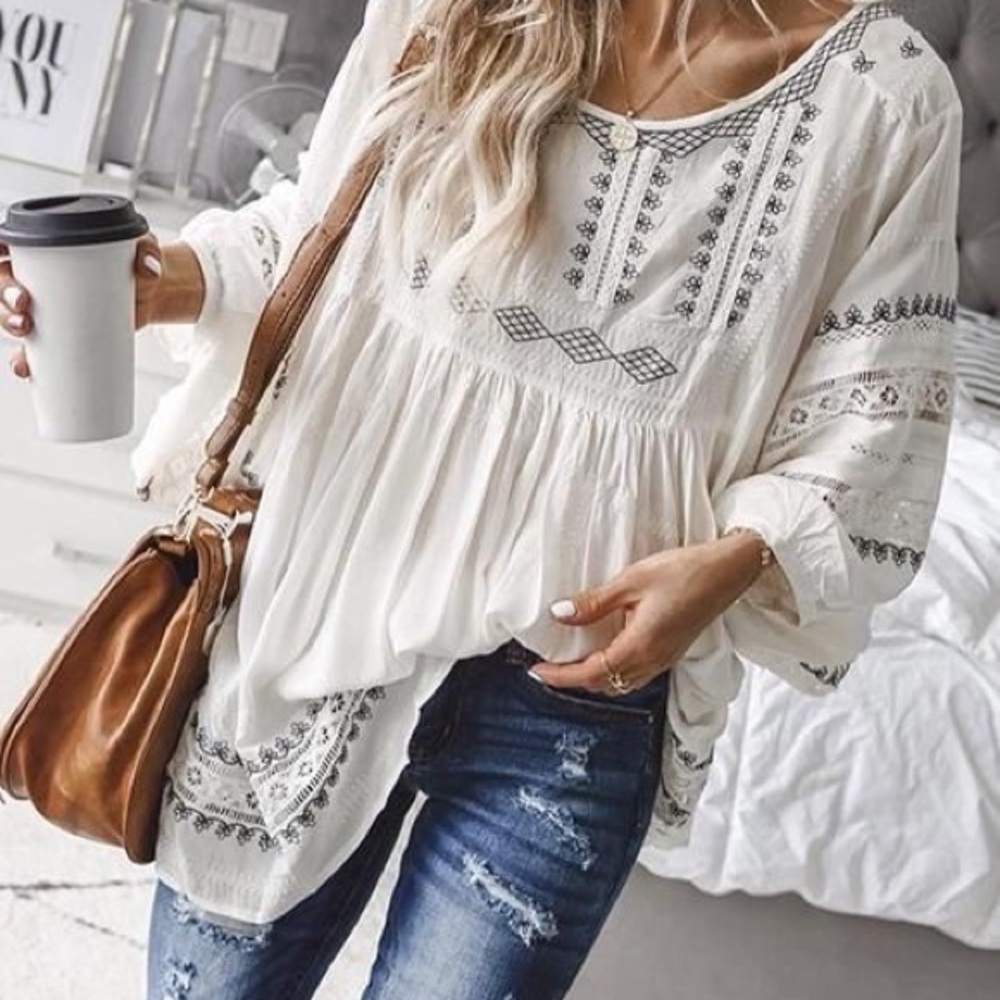 Boho blouse embroidered free people